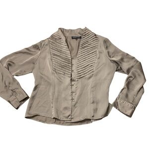 Jones New York | Signature Petite Long Sleeve Tan Beige Button Down Dress